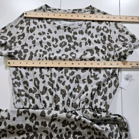 Old Navy Shirt Dress Womens M Beige Snow Leopard Cinched Waist SS Summer Cottage - Picture 4 of 16